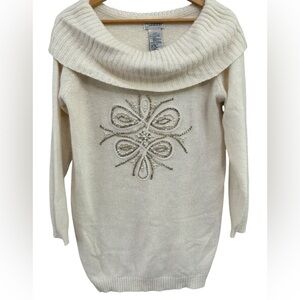 Vintage Silk Angora Embroidered‎ Beaded Foldover Off The Shoulder Sweater Small